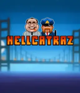 Dive into the exciting world of Hellcatraz slot by Relax Gaming, highlighting a cartoonish prisoner and a guard with the infamous Alcatraz prison and San Francisco skyline in the background. This graphic portrays the fun and humor of an prison break-themed game, perfect for fans of retro gaming, providing a captivating escape. 