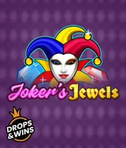 Discover the colorful world of the Joker's Jewels game by Pragmatic Play, featuring a captivating joker's mask adorned with a multicolored jester hat. This graphic evokes the fun and excitement of casino gaming, set against a purple background. Ideal for those who love classic slot games, promising a entertaining adventure. 