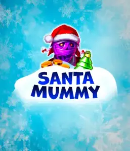  Behold the unique "Santa Mummy" slot game by Belatra, highlighting a mummified Santa dressed in festive holiday attire. This eye-catching image presents the mummy with a vivid purple hue, wearing a Santa hat, surrounded by snowy blue and frosty snowflakes. The game's title, "Santa Mummy," is boldly written in large, icy blue letters.